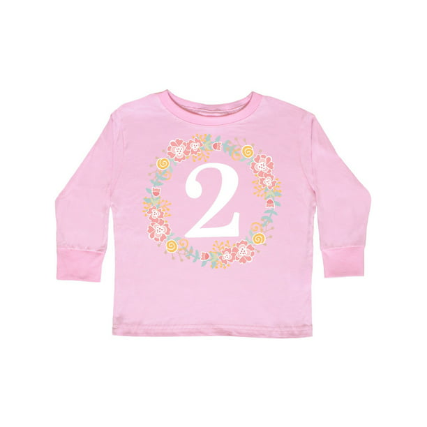 inktastic 2nd Birthday Floral Wreath 2 Year Old Toddler T-Shirt 